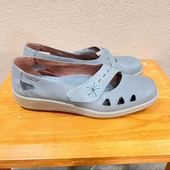 Hotter Bliss Mary Janes Gray Blue Leather-US 9 Comfort Concept EUC Daily Casual - Picture 1 of 8
